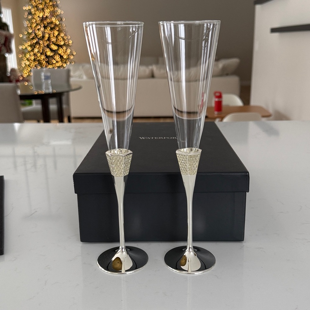 Waterford Crystal Silver Toasting Flutes